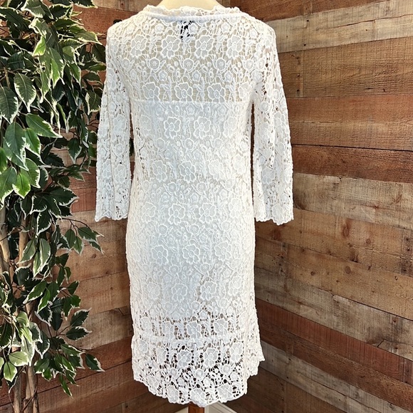DVF Lace White Partially Lined Button Front Silk Blend Midi Dress - Picture 4 of 12